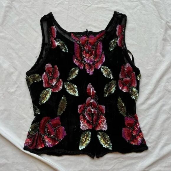 BOSTON PROPER 100% SILK SEQUIN ROSE TANK - Picture 2 of 6